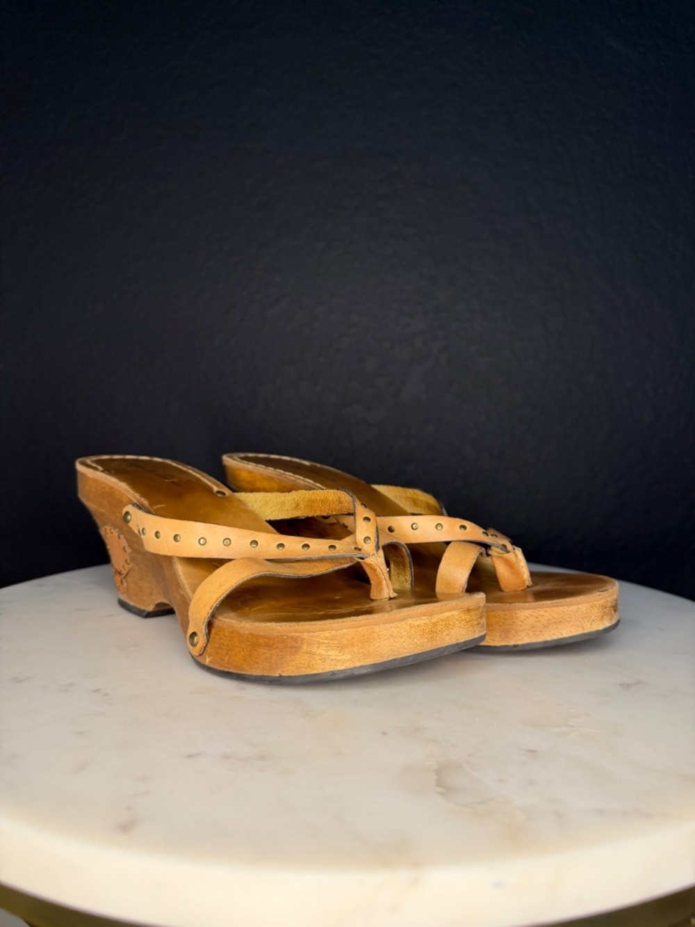 VINTAGE Diego di Lucca Wooden Wedge Thong Sandals – Size 38